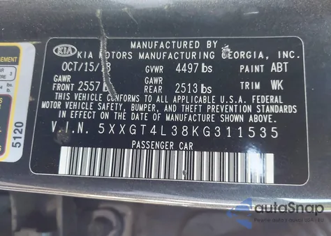 2019 Kia Optima Lx z USA, uszkodzony, nr VIN 5XXGT4L38KG311535